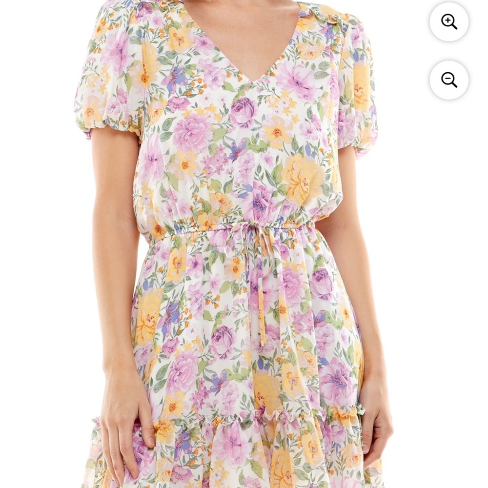 Crystal Doll Floral Midi Dress with Pink and Yellow